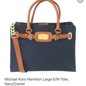 Michael Kors Hamilton Large E/W Tote, Navy/Camel